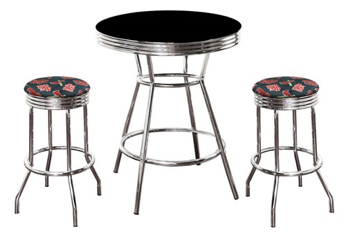 MLB Black and Chrome 3PC Bar Table Set w/Team Fabric Covered Swivel Seat Cushion - Picture 16 of 16