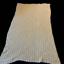 Vintage Handmade Crochet Baby Blanket Yellow White Soft Nursery Rectangle Retro