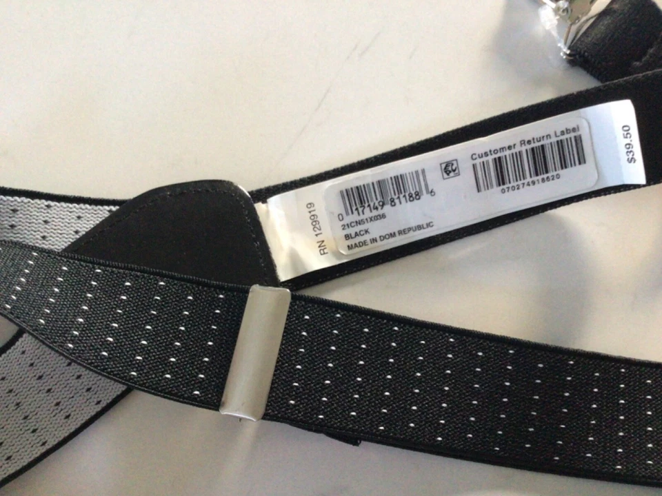 Tirantes con clip de plástico de metal elástico elástico con puntos blancos negros para hombre Foto 3 de 3