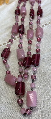 Pink Glass Beaded Necklace Statement Layering Hard Candy Style 22''