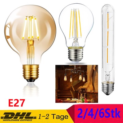 2/4/6 Stück Vintage Glühbirne Filament Edison LED Lampe E27  4W Warmweiß Retro