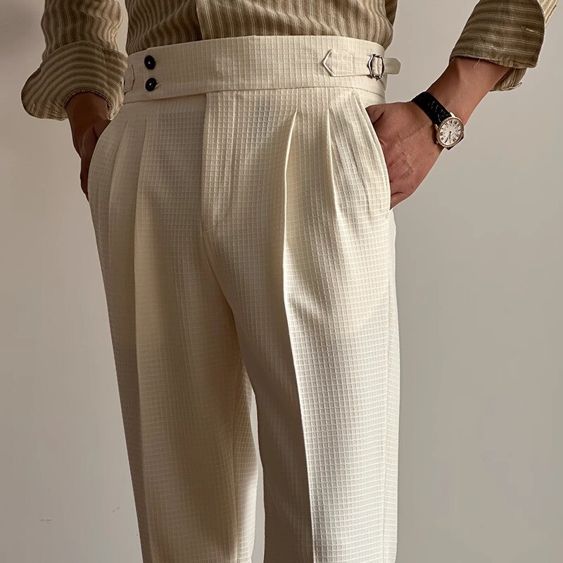 High-waisted Dress Pants Mens Plaid Double Pleated Naples Casual