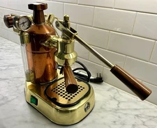 Vintage 1990s La Pavoni Professional Espresso Machine Copper Brass Wood w/ Gauge
