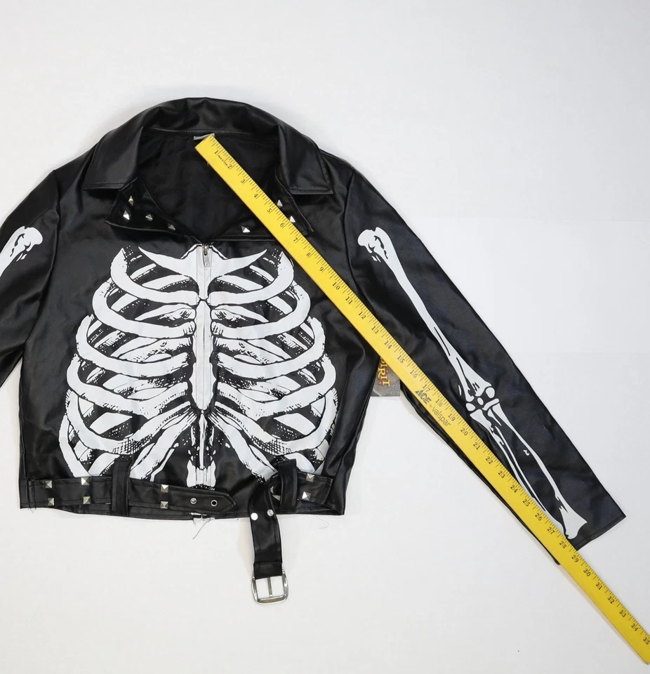 Chaqueta Esqueleto Spirit Halloween Mujer Estampado Huesos Medianos Motociclista Disfraz Punk Foto 3 de 4