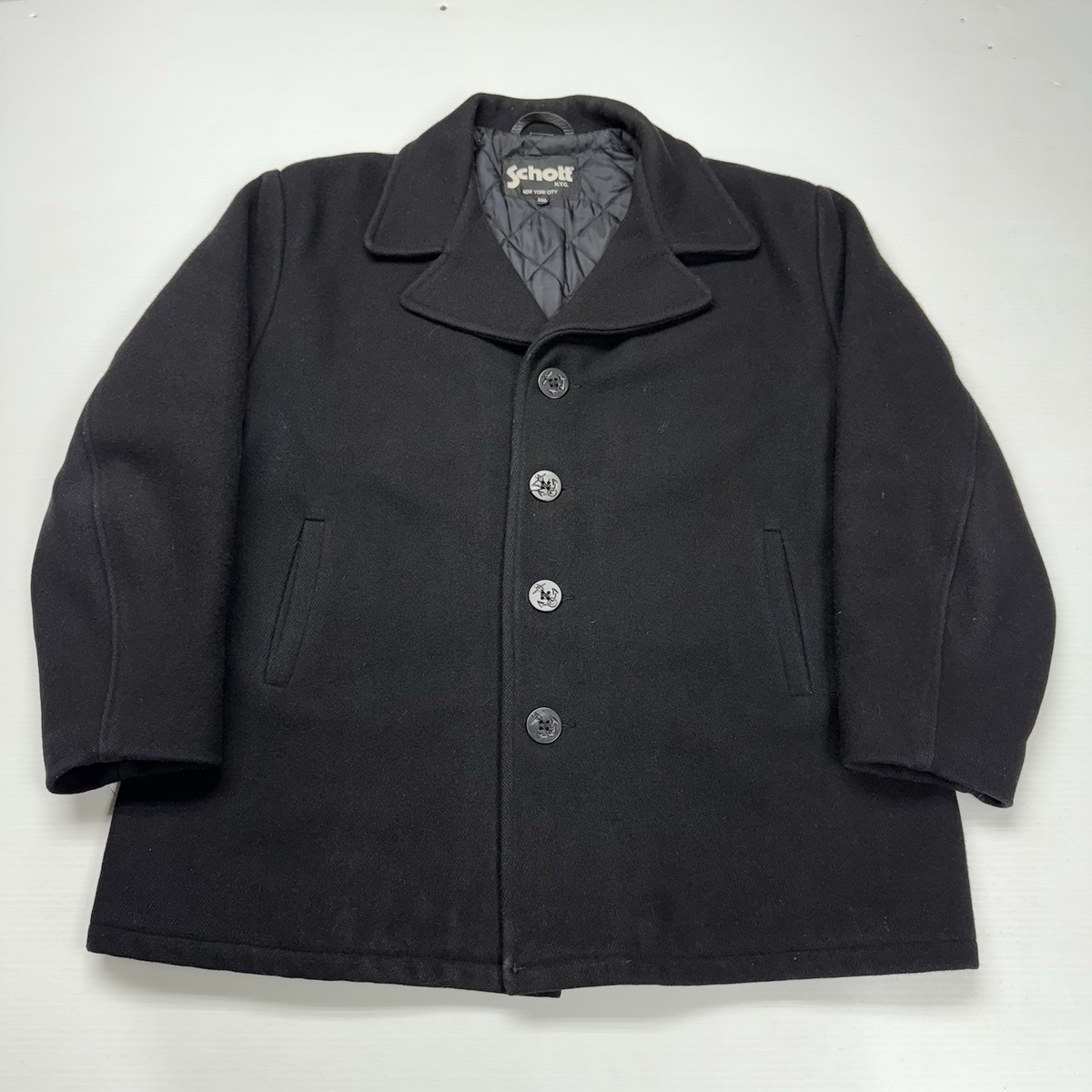 Vtg Schott NYC Womens Peacoat 2XL Black Wool Button Up Jacket Coat