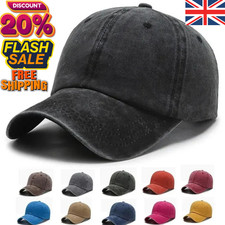 Mens Baseball Cap Vintage Distressed Hat Retro Water Washed Cotton Adjustable UK