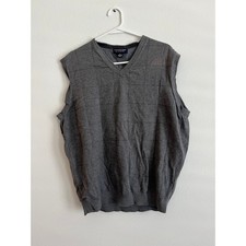 Roundtree  Yorke Mens Grey V-Neck Grid Textured Sweater Vest Size Large Cotton