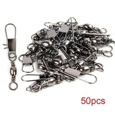 50PCS Fishing Rolling Swivel Snap Connector I...