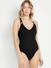 Old Navy Black Ribbed One Piece Swimsuit XL Textured Solid Minimalist Resort NWT