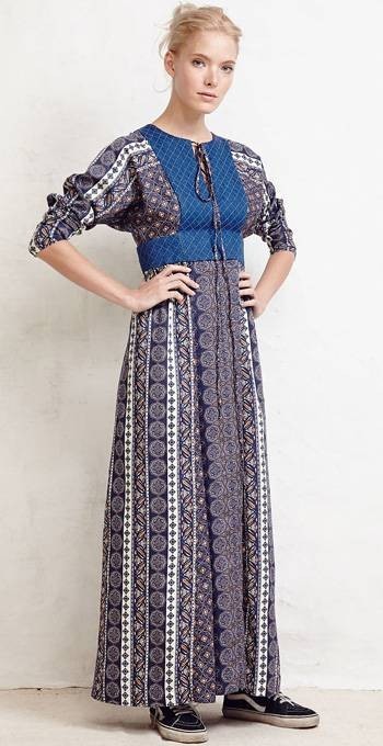 warm Patchwork Mix Blue Denim Floral Kimono Sleev… - image 1