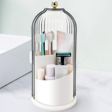 QIYVLOS Toothbrush Holders with Sliding Lid, Rotating White Transparent Black