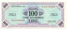 100 LIRE OCCUPAZIONE AMERICANA IN ITALIA BILINGUE FLC A-B 1943 A SPL+