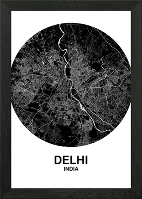 Delhi Indien Rundkarte Gerahmt Wandbild Poster Leinwanddruck Bild