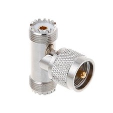 T-Shape UHF Male PL259 to Dual UHF Female SO239 Adapter, Brass, PTFE Insulator