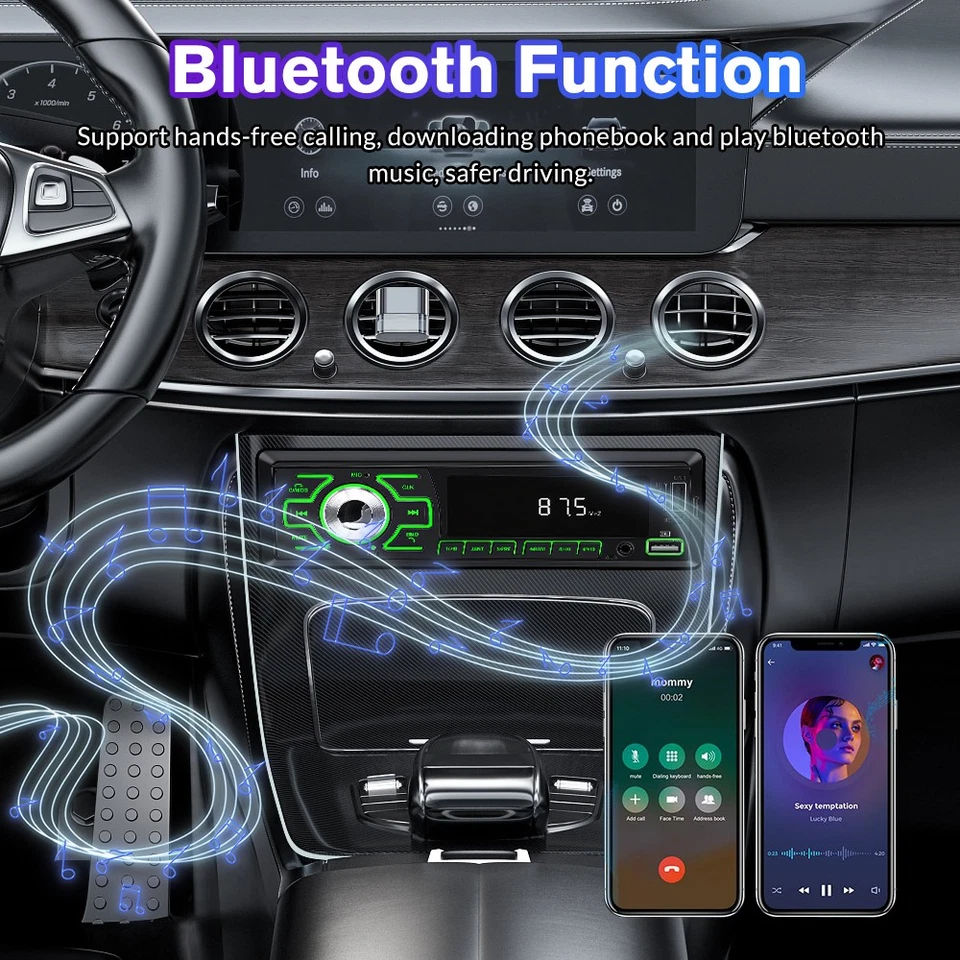 Single 1Din Bluetooth Car Stereo FM Radio AUX-In USB Audio Receiver MP3 Player - Image 3 of 4