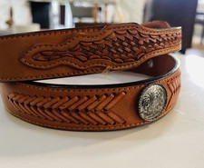 VTG TONY LAMA Tooled Braided Leather Belt Floral CONCHO Wms 38" WESTERN COWGIRL