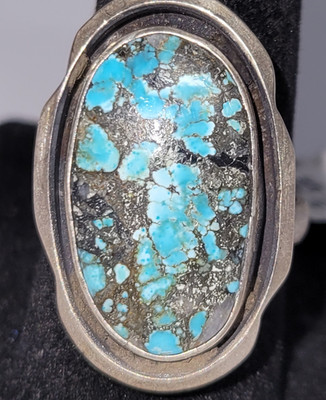 Blue moon turquoise adjustable ring with shadowbox-  SS 925 - handmade