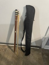 Two-Piece Wood Billiard Cue with Decorative Inlays and Black Soft Carry Case