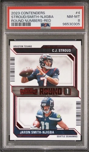 2023 Contenders CJ Stroud Smith-Njigba Rookie Round Number Red #4 PSA 8 NM-MT