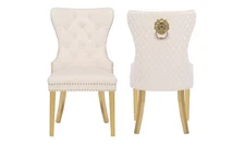 Beige Velvet Simba Gold Dining Chairs (2-Piece)