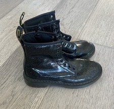 Dr. Martens Black Glitter Patent Leather Casual Lace Up Zip Boots Kids 3