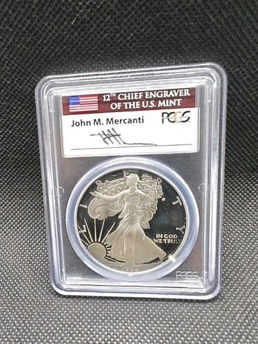 1986-S 1oz Proof American Silver Eagle PCGS PR69 Mercanti Signed DCAM Cameo Coin