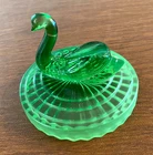 Vintage Jeannette Green Glass Swan Covered Dish, LID only–Depression Era