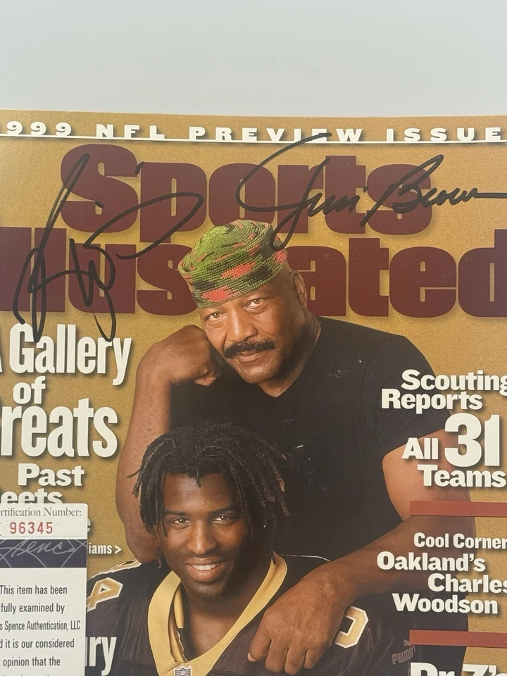 Jim Brown y Ricky Williams firmado 1999 Sports Illustrated NFL CERTIFICADO DE AUTENTICIDAD JSA Foto 2 de 4