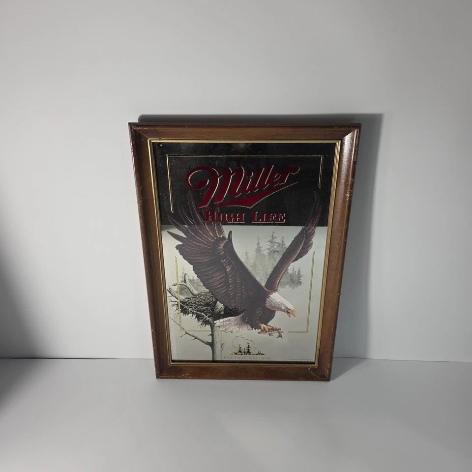 Miller High Life Wildlife Series Mirror Bald Eagle 1st Printing Framed Vintage - Image 3 of 4