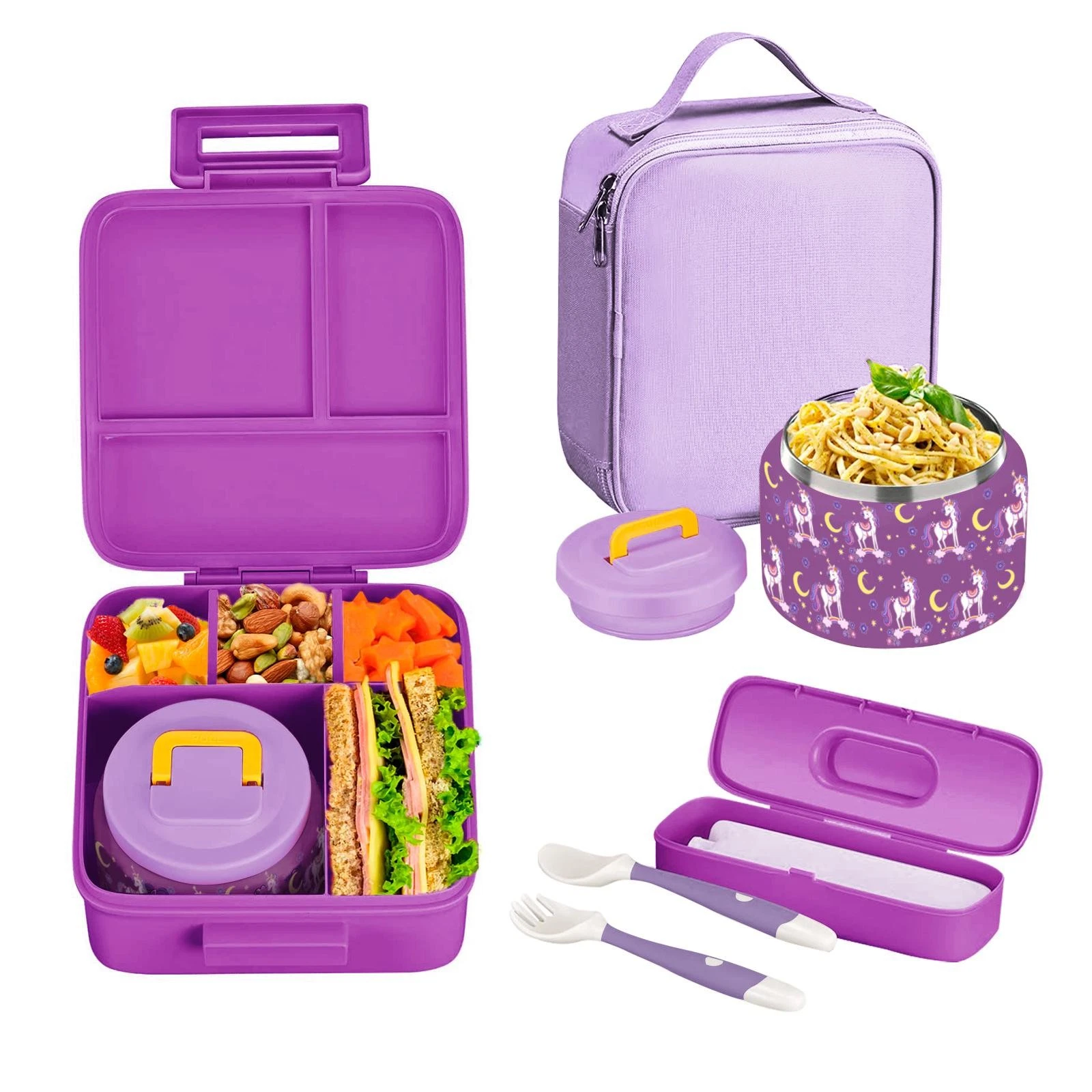 Kids Bento Lunch Box Set – Includes 8oz Vacuum Jar, Bag, Ice Pack, Leak-proof