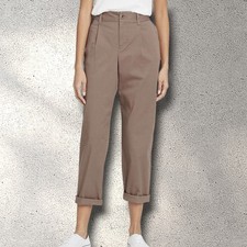 A New Day Womens Small High Rise Pleated Straight Leg Ankle Pants Taupe