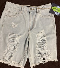 Indigo Rein Juniors Short Jeans Super High Rise 5/26 Raw Hem Distressed NWT
