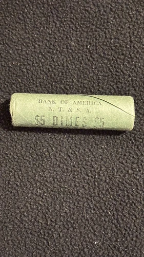 1963-P UNC. 50 ROOSEVELT DIMES 90% SILVER $5 ROLL (OBW) BANK OF AMERICA READ
