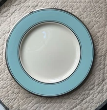 VTG Taylor Smith Taylor Silver Blue Bread Plates MCM Platinum Trim NICE!
