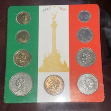 New Sealed Mexican Souvenir 9 Coin Set Collection 1810-1821 Independence Vintage