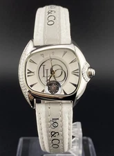 Lo Lo & Co White Diamond Asymmetric Classy Leather Band Ladies Watch W/Box Card