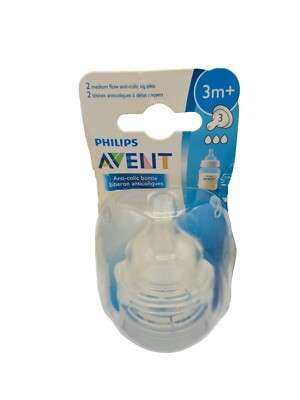 Philips Avent Medium Flow Anti-Colic Baby Bottle Nipple 3M+ - 2 Count