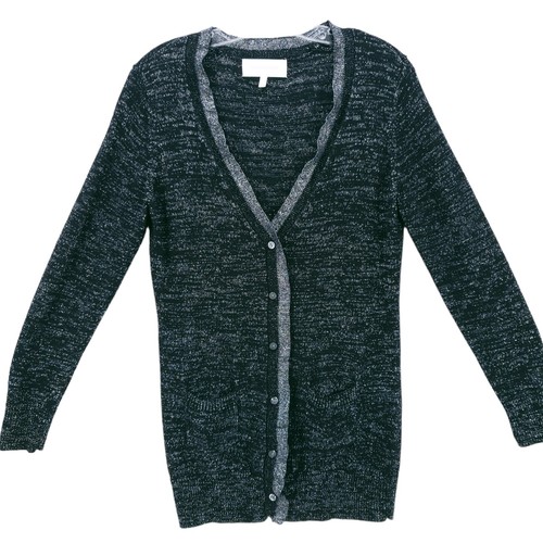 Victoria's Secret Black Silver Metallic Shimmer Cardigan Pockets Size MEDIUM - Picture 2 of 8