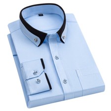 Mens Long Sleeves Dress Shirts Formal No Ironing Elastic Business Shirts Tops