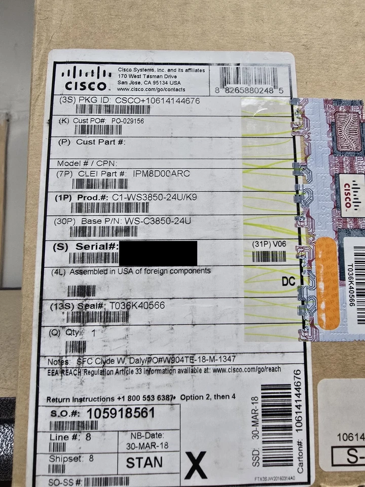 Cisco C1WS3850-24U/K9 3850 - w/ C3850-NM-4-1G, PWR-C1-1100WAC WS-C3850-24U-E-NOB - Image 2 of 4