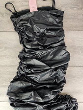 NEW Boux Avenue Black Aisha PU Midi Ruched Dress UK 6