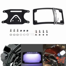 Black Curved Laydown License Plate Bracket LED Frame For Harley 3 Hole Mount