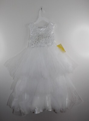 White Embroidered Tulle-Tiered A-Line Girls Dress Size 8 | eBay