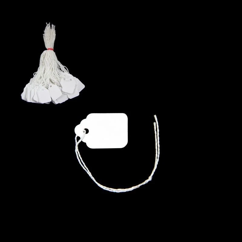 100 White Strung Tickets 27 x 18 mm Price Tags String Swing Labels 27mm x 18mm
