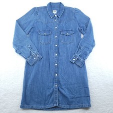 Zara Dress Womens Small Blue Denim Button Down Puff Sleeve Western Cotton