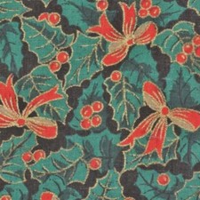 Christmas Holly Fabric Red Berries Bows Black Gold Highlights 62" x 60"