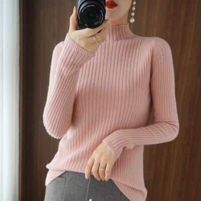 Ladies Mockneck Ribbed Knitted Jumper Slim Long Sleeve Basic Pullover