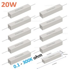 20 Watt Wire wound Cement Resistors Axial 0.1 ohms to 300K ohms 5 J Full range