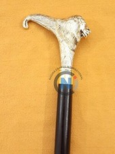 Antique Style Brass Designer Lion Head Handle Wooden Walking Cane Stick Vintage