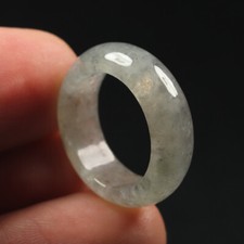 Size 5.25 Certified Grade A 100 Natural Black Green Icy Jadeite Jade Ring 57262